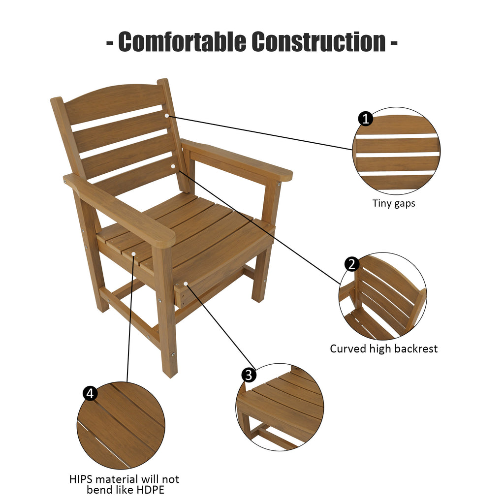 Poly Lumber Patio Dining Chair Set of Two, HIPS Outdoor Ladder Back Chair, Weather Resistant (Teak Tone, 2 Piece)