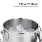 Fortune Candy Insulated Ice Bucket - Double Walled Stainless Steel Ice Bucket with Ice Tongs, Scoop, Lid, and Exclusive Handmade Nylon Holder - 2.8 L, Silver/Navy Blue