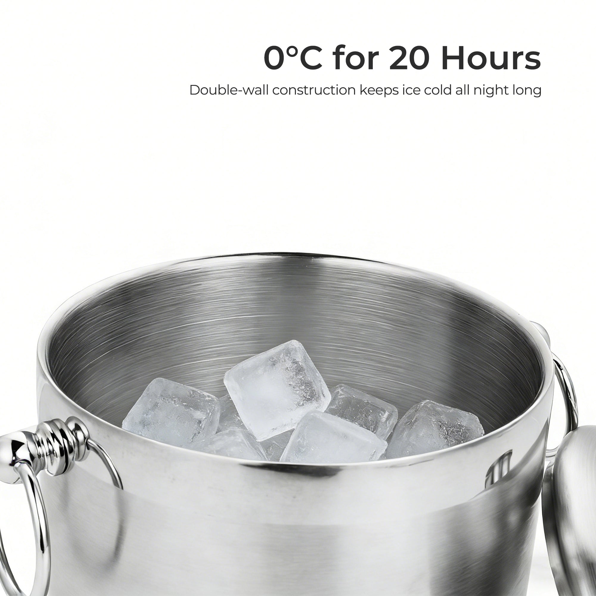 Fortune Candy Insulated Ice Bucket - Double Walled Stainless Steel Ice Bucket with Ice Tongs, Scoop, Lid, and Exclusive Handmade Nylon Holder - 2.8 L, Silver/Navy Blue