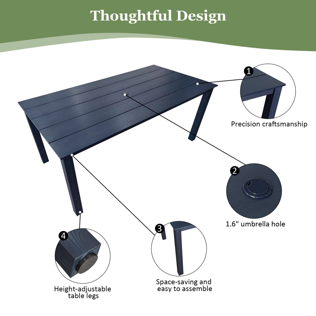 70.9-Inches Poly Lumber Outdoor Dining Table, HIPS Patio Dining Table with Umbrella Hole, Weather Resistant (Navy Blue, 1 Piece)