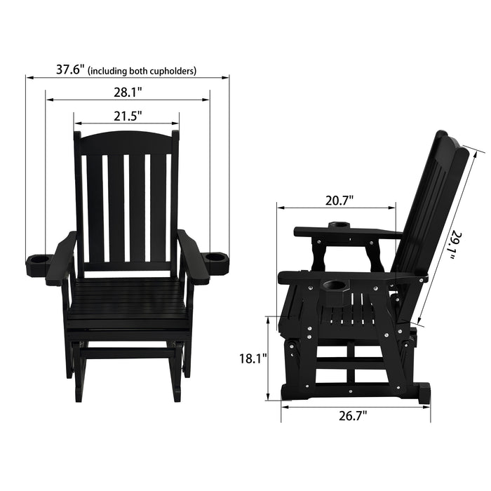 Fortune Candy Wooden Patio Glider for One Person, with High Back and Deep Contoured Seat, Solid Fir Wood, Heavy Duty 600 LBS, Black, 1-Seater