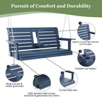 Poly Lumber 3-Seat Porch Swing, HIPS 5-Feet Bench Swing with Foldable Cup Holders,18/8 Stainless Steel Hardware, High Backrest and Deep Contoured Seat (Navy Blue 4.5-feet)