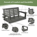 Poly Lumber 2-Seat Porch Swing, HIPS 4-Feet Bench Swing with Foldable Cup Holders,18/8 Stainless Steel Hardware, High Backrest and Deep Contoured Seat (Gray, 4-feet)