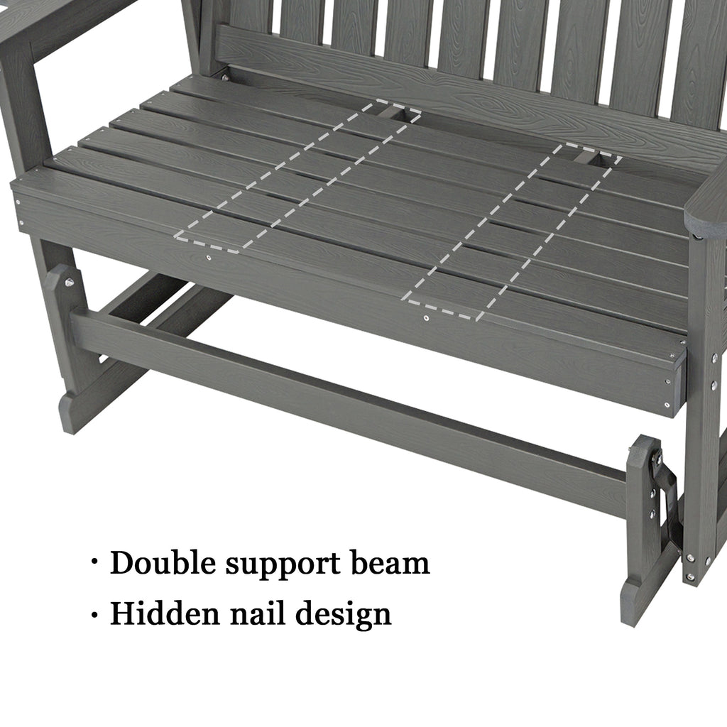 Poly Lumber Patio Glider, HIPS Material Weather-Resistant Swing Bench for Outdoor Porch Garden, Gray