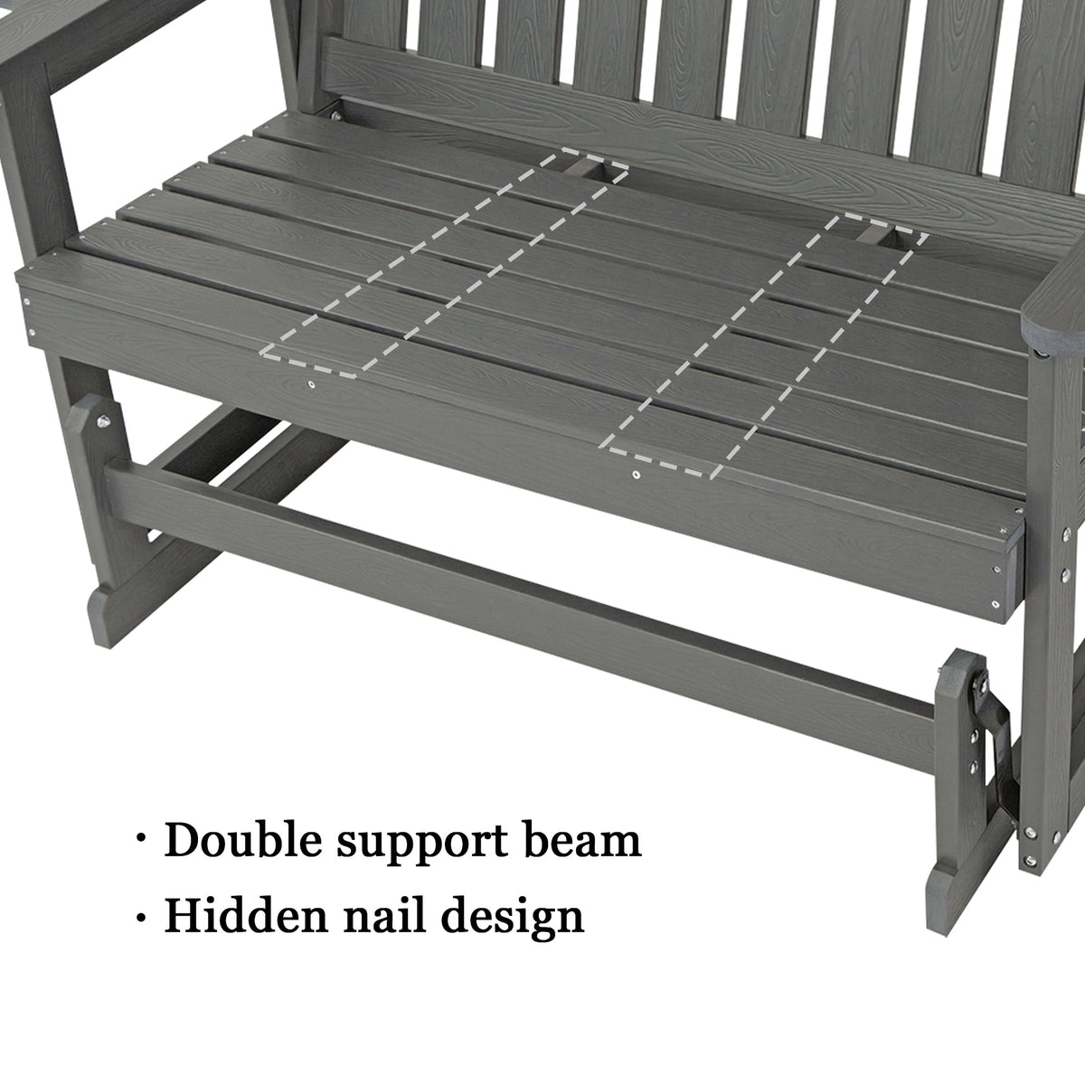 Poly Lumber Patio Glider, HIPS Material Weather-Resistant Swing Bench for Outdoor Porch Garden, Gray