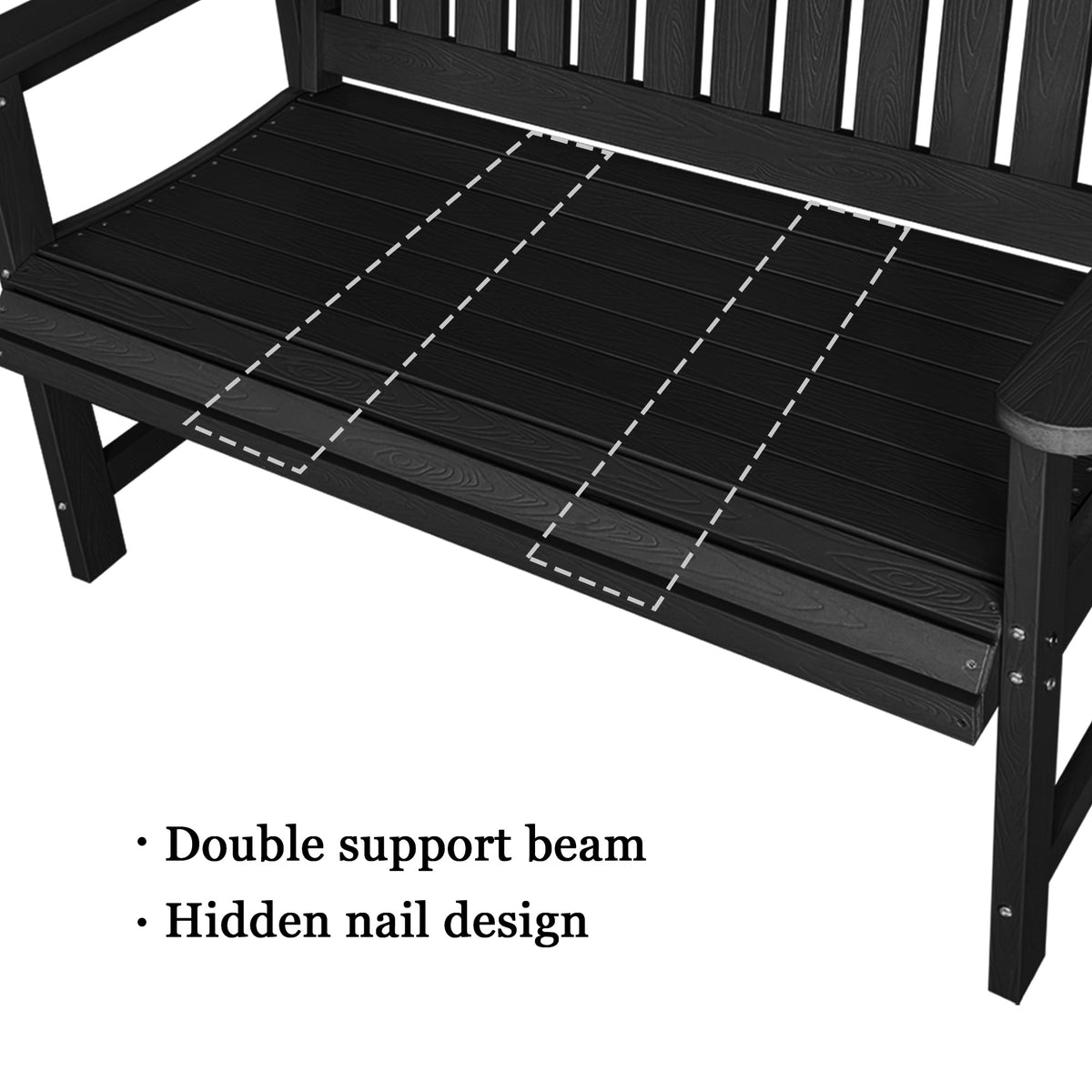 Poly Lumber Outdoor Bench, HIPS All-Weather Bench, Never Rots or Fades, for Patio, Porch, Garden and Park, 700 lbs Weight Capacity (Black, 44-inch)