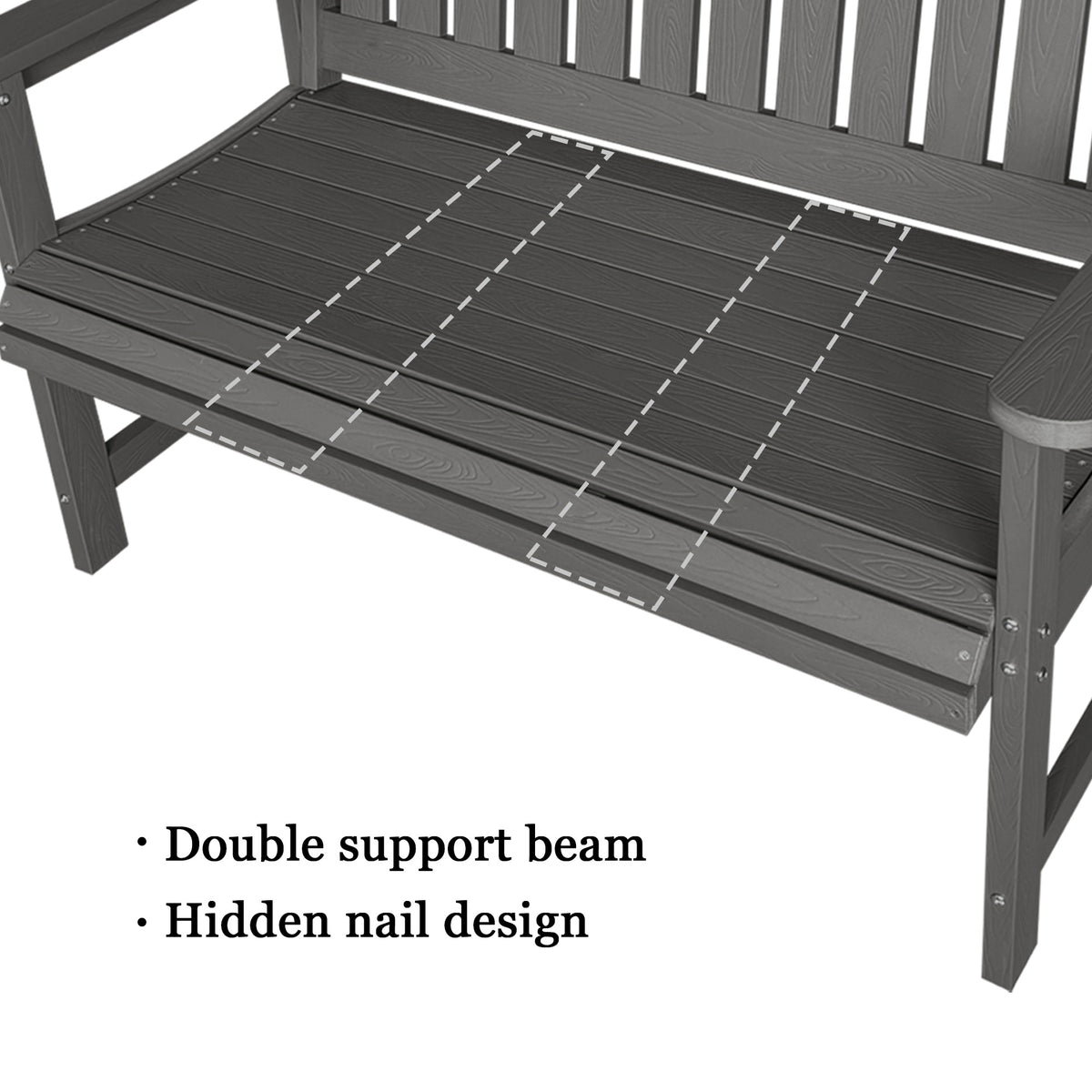 Poly Lumber Outdoor Bench, HIPS All-Weather Bench, Never Rots or Fades, for Patio, Porch, Garden and Park, 700 lbs Weight Capacity (Gray, 44-inch)