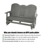 HIPS Patio Glider with Foldable Cup Holders, Durable Poly Lumber Material, All-Weather Resistant, High Backrest and Deep Contoured Seat, Heavy Duty 900 LB, for Outdoor, Porch, Patio (Gray, 3-Seat)