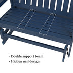 Poly Lumber Patio Glider, HIPS Material Weather-Resistant Swing Bench for Outdoor Porch Garden (Navy Blue, 2-Seater)