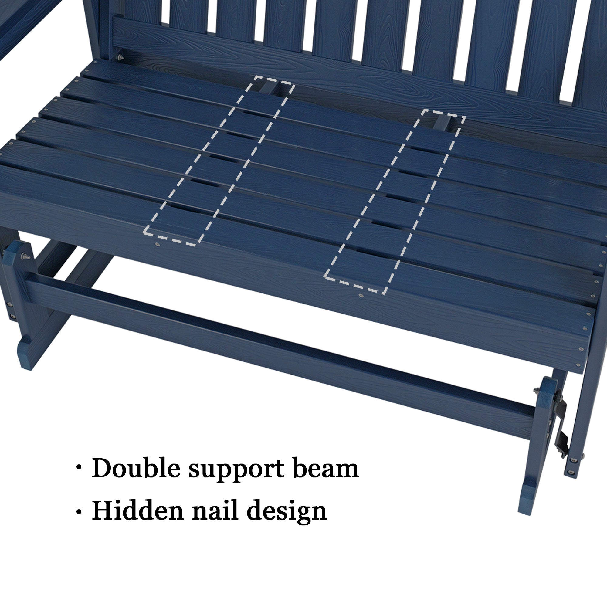 Poly Lumber Patio Glider, HIPS Material Weather-Resistant Swing Bench for Outdoor Porch Garden (Navy Blue, 2-Seater)