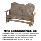 HIPS Patio Glider with Foldable Cup Holders, Durable Poly Lumber Material, All-Weather Resistant, High Backrest and Deep Contoured Seat, Heavy Duty 900 LB, for Outdoor, Porch, Patio (Brown, 3-Seat)