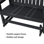 Poly Lumber Patio Glider, HIPS Material Weather-Resistant Swing Bench for Outdoor Porch Garden (Black, 2-Seater)