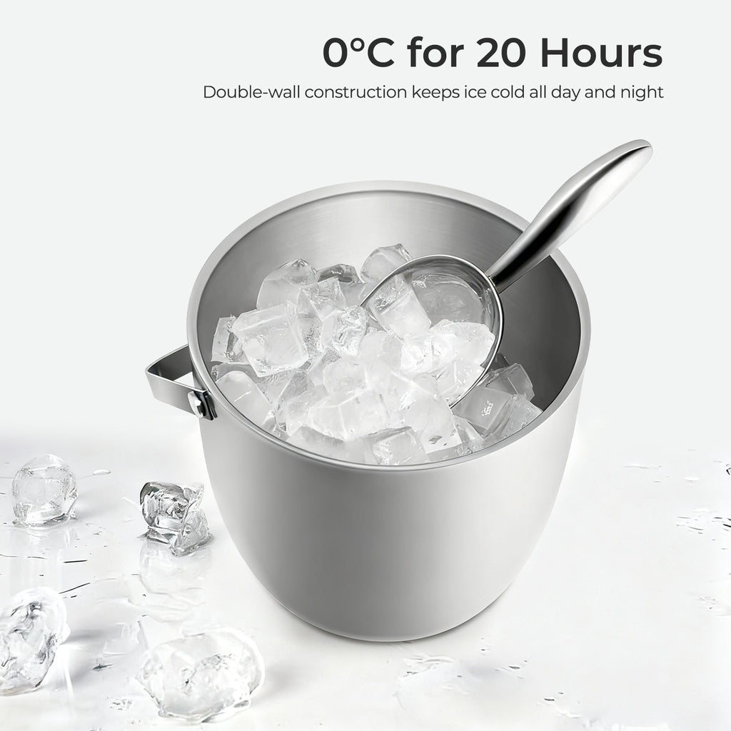 Fortune Candy Insulated Ice Bucket, Stainless Steel Ice Bucket with Ice Tongs, 2.8 L (Silver)