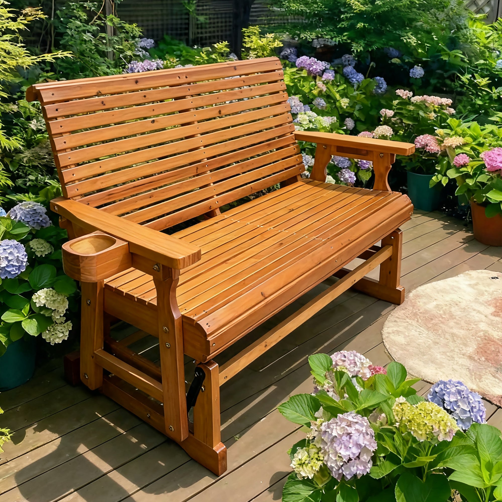 Fortune Candy Patio Glider with Cup Holders, High Roll Back and Deep Contoured Seat, Heavy Duty 800 Lb (Brown, 2-Seater)