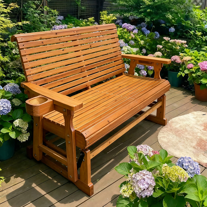 Fortune Candy Patio Glider with Cup Holders, High Roll Back and Deep Contoured Seat, Heavy Duty 800 Lb (Brown, 2-Seater)