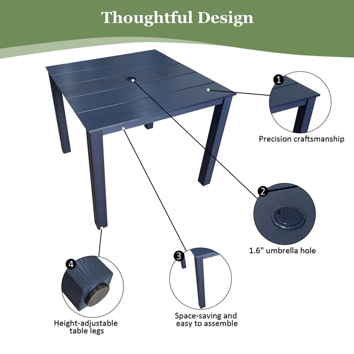 Poly Lumber Patio Dining Set, HIPS Outdoor 36.2-Inches Dining Table and Ladder Back Chairs, with Umbrella Hole, Weather Resistant (5 Piece, Navy Blue)