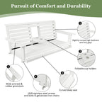 Poly Lumber 3-Seat Porch Swing, HIPS 5-Feet Bench Swing with Foldable Cup Holders,18/8 Stainless Steel Hardware, High Backrest and Deep Contoured Seat, Snow White