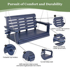 Poly Lumber 2-Seat Porch Swing, HIPS 4-Feet Bench Swing with Foldable Cup Holders,18/8 Stainless Steel Hardware, High Backrest and Deep Contoured Seat (Navy Blue, 4-feet)