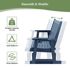 HIPS Patio Glider with Cup Holders, Durable Poly Lumber Material, All-Weather Resistant, High Backrest and Deep Contoured Seat, Heavy Duty 900 LB, for Outdoor, Porch, Patio (Navy Blue, 3-Seat)