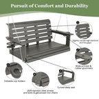 Poly Lumber 2-Seat Porch Swing, HIPS 4-Feet Bench Swing with Foldable Cup Holders,18/8 Stainless Steel Hardware, High Backrest and Deep Contoured Seat (Gray, 4-feet)