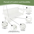 HDPE 3-Seater Porch Swing, 5-Feet Bench Swing with Foldable Cup Holders,18/8 Stainless Steel Hardware, High Backrest and Deep Contoured Seat (White, 5-feet)