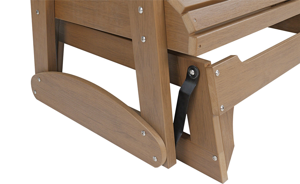 HIPS Patio Glider with Foldable Cup Holders, Durable Poly Lumber Material, All-Weather Resistant, High Backrest and Deep Contoured Seat, Heavy Duty 900 LB, for Outdoor, Porch, Patio (Brown, 3-Seat)