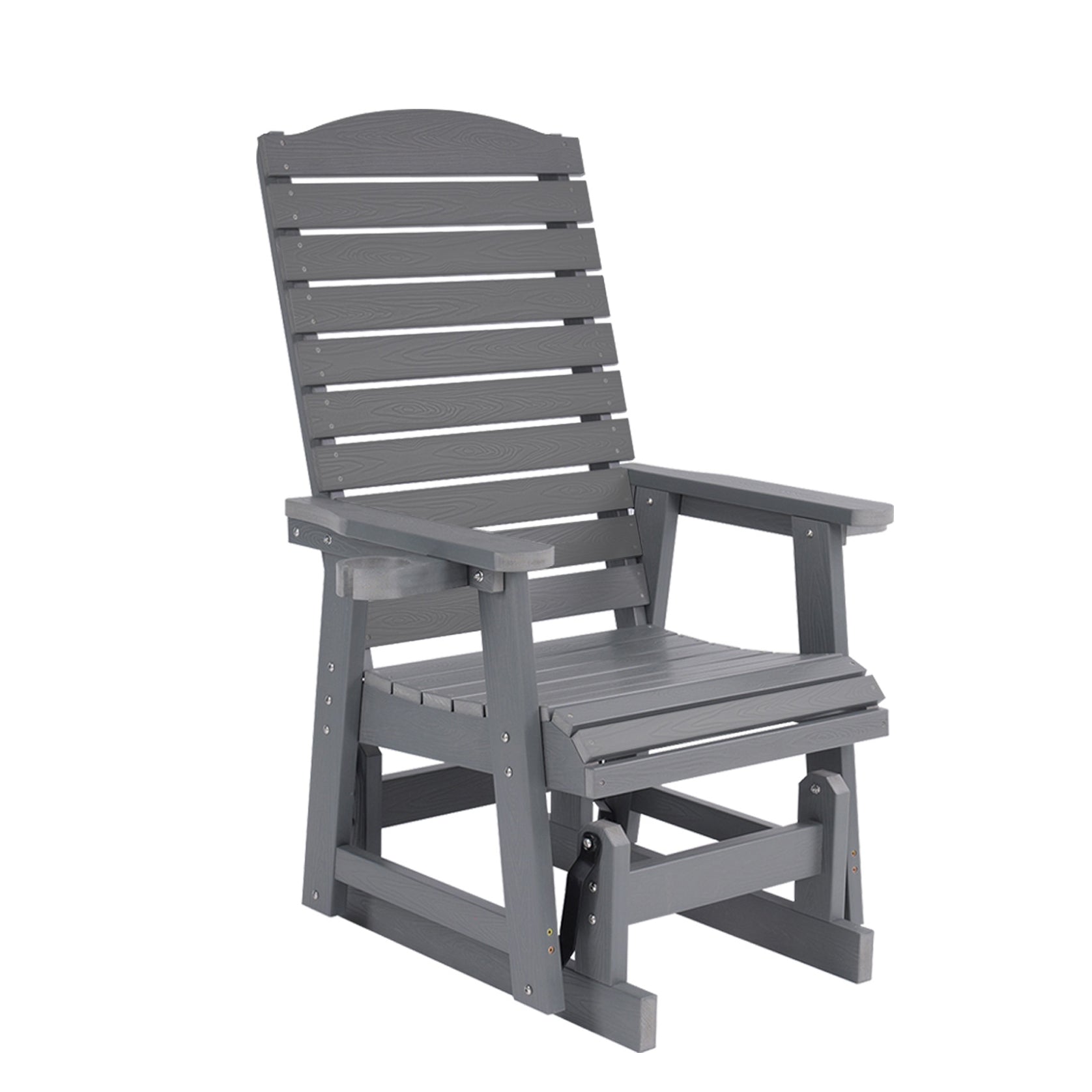Poly Lumber Patio Glider for One Person, with Cup Holders, High Backrest and Deep Contoured Seat, HIPS Material, All-Weather Resistant, Heavy Duty 700 Pounds (Classic Gray)