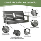 Poly Lumber 2-Seat Porch Swing, HIPS 4.5-Feet Bench Swing with Foldable Cup Holders,18/8 Stainless Steel Hardware, High Backrest and Deep Contoured Seat (Gray, 4.5-feet)