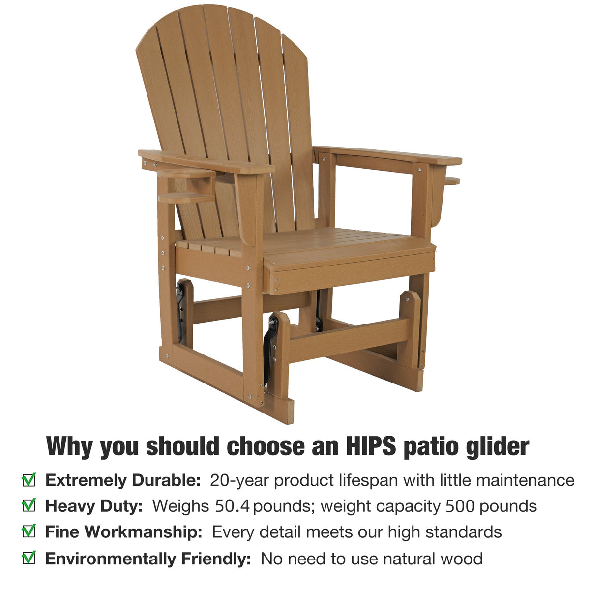 Fortune Candy HDPE Patio Glider Chair, Weather-Resistant, for Outdoor, Patio, Porch, Yard  (Brown, 1-Seat)
