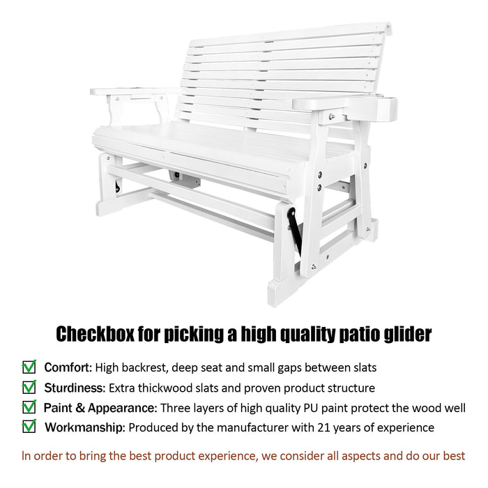 Fortune Candy Patio Glider with Cup Holders, High Roll Back and Deep Contoured Seat,Heavy Duty 800 Lb (White, 2-Seater)