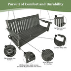 HDPE 3-Seater Porch Swing, 5-Feet Bench Swing with Foldable Cup Holders,18/8 Stainless Steel Hardware, High Backrest and Deep Contoured Seat (Gray, 5-feet)
