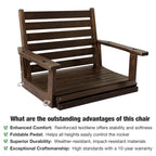 Wooden Porch Swing, Ergonomic Seat, Bench Swing with Hanging Chains and 7mm Springs, Heavy Duty 880 LBS, for Outdoor Patio Garden Yard (Deep Brown, 1-Seater)