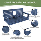 Poly Lumber 3-Seat Porch Swing, HIPS 5-Feet Bench Swing with Foldable Cup Holders,18/8 Stainless Steel Hardware, High Backrest and Deep Contoured Seat (Navy Blue, 5-feet)
