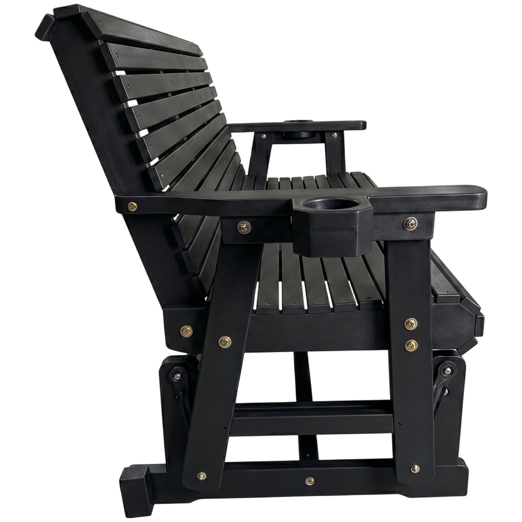 Patio Glider with Cup Holders, High Roll Back and Deep Contoured Seat, Heavy Duty 800 Lb (Black, 3-Seater)