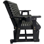 Patio Glider with Cup Holders, High Roll Back and Deep Contoured Seat, Heavy Duty 800 Lb (Black, 3-Seater)