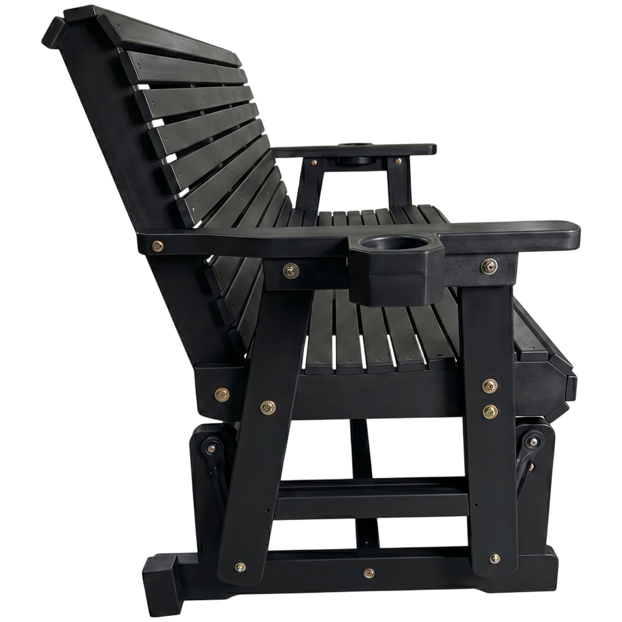 Patio Glider with Cup Holders, High Roll Back and Deep Contoured Seat, Heavy Duty 800 Lb (Black, 3-Seater)