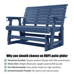 HDPE Patio Glider, Poly Lumber Weather-Resistant Outdoor Glider Bench, for Patio, Porch, Yard,  (Navy Blue, 2-Seater)