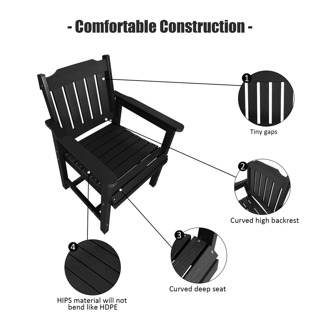 Poly Lumber Patio Dining Chair Set of Two, HIPS Outdoor Dining Chairs, Weather Resistant, Slat Back (2 Piece, Black)