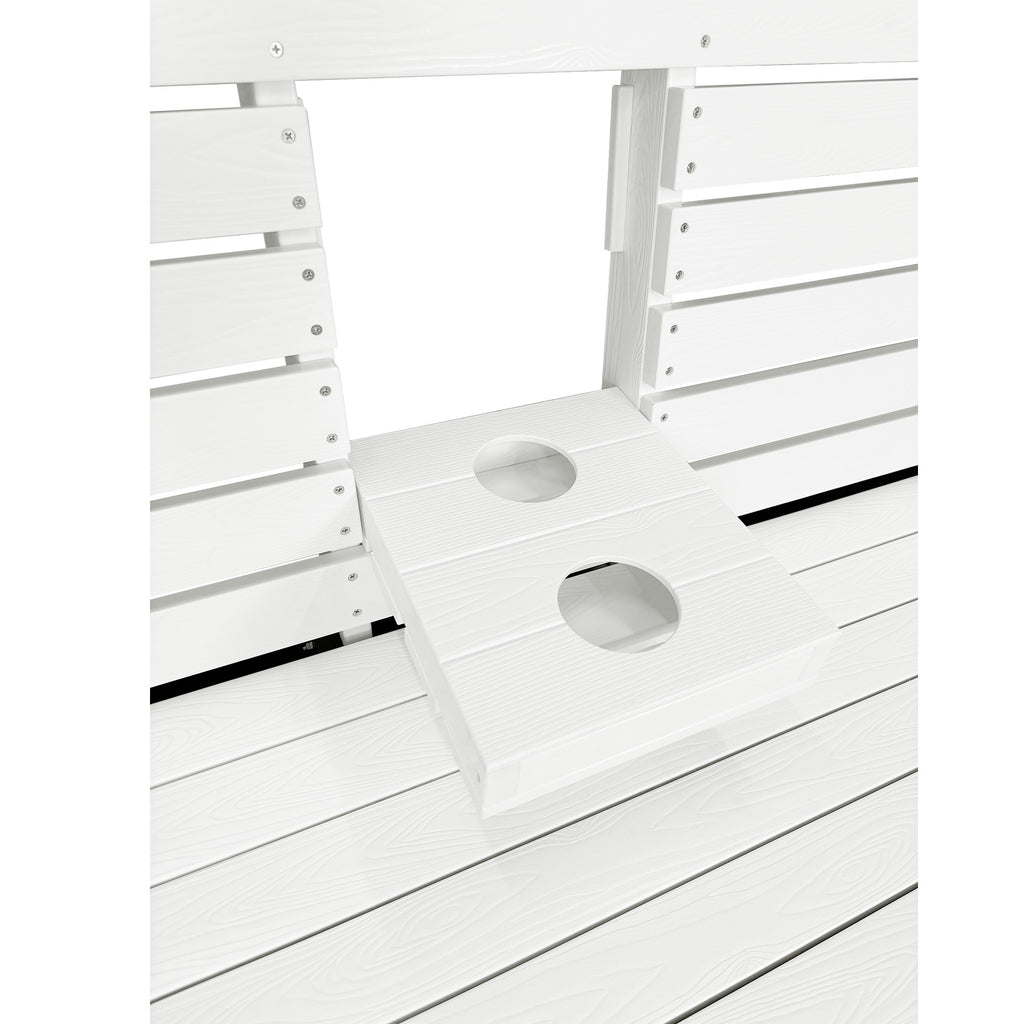 Poly Lumber 3-Seat Porch Swing, HIPS 5-Feet Bench Swing with Foldable Cup Holders,18/8 Stainless Steel Hardware, High Backrest and Deep Contoured Seat, White