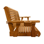 Wooden Porch Swing 2-Seater, High Backrest and Deep Seat, Bench Swing with Cupholders, Hanging Chains and 7mm Springs, Heavy Duty 880 LBS, for Outdoor Patio Garden (Warm Teak Color, 4.5 feet Extra-Large)