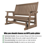 HIPS Patio Glider with Cup Holders, All-Weather Resistant, High Backrest and Deep Contoured Seat, Heavy Duty 900 LB (3 Seat - Brown)