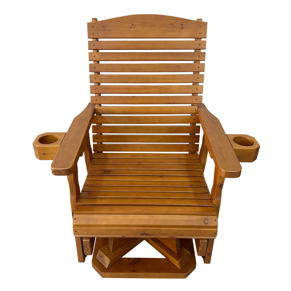 Wooden Swivel Glider Chair, 360° Outdoor Patio Rocker with Ergonomic Design, Smooth Gliding Motion, Solid Fir Wood, Weather-Resistant PU Finish, Heavy Duty 500 LBS (Teak Tone)