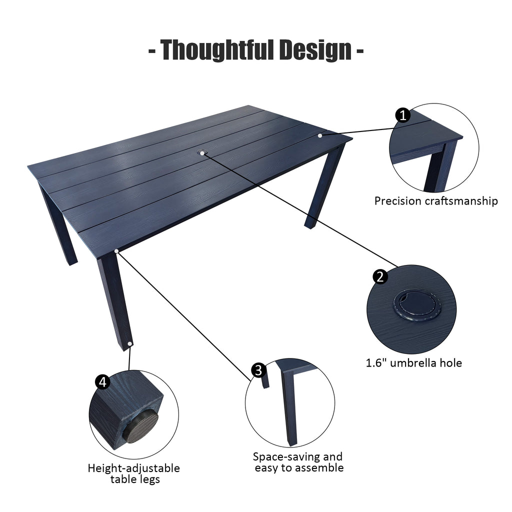 Poly Lumber Patio Dining Set, HIPS Outdoor 70.9-Inches Dining Table and Ladder Back Chairs, with Umbrella Hole, Weather Resistant (Navy Blue, 7 Piece)