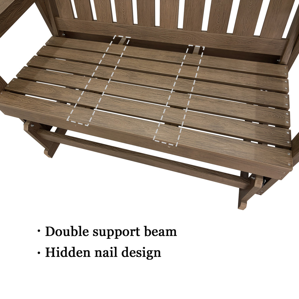 Poly Lumber Patio Glider, HIPS Material Weather-Resistant Swing Bench for Outdoor Porch Garden, Deep Brown