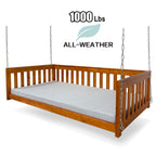 6 FT Wooden Porch Swing Bed with Thick Cushion – Outdoor Hanging Daybed for Patio or Porch, Solid Fir Wood Frame, Heavy Duty 1000 LBS