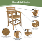 Poly Lumber Patio Bar Set, HIPS Outdoor Bar Stools with Table, Weather Resistant, for Poolside, Garden, Yard, Balcony (Teak Tone, 3 Piece)