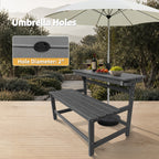 HDPE Convertible Bench Dinning Table with Umbrella Hole for Garden,Patio,Backyard