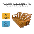Wooden Porch Swing, Ergonomic Seat, Bench Swing with Hanging Chains and 7mm Springs, Heavy Duty 800 LBS, for Outdoor Patio Garden Yard (Warm Teak Color, 3-Seater Extra Large)