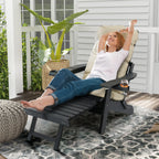 Poly Lumber Adirondack Chair with Cup Holders, Ottoman and Cushion, Adjustable Backrest, All-Weather Resistant HIPS Material, Wood-Like Pattern, Heavy Duty 700 LBS (Iron Black)