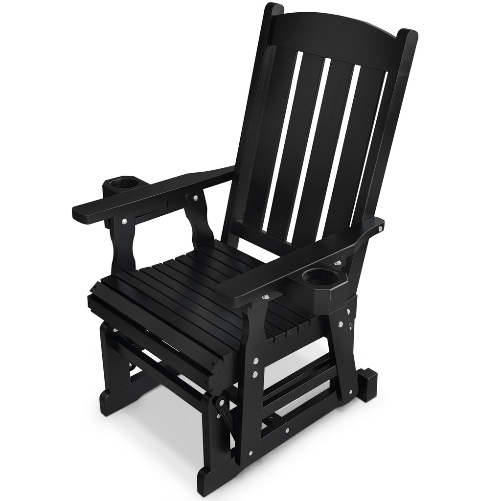 Wooden Patio Glider for One Person, with High Back and Deep Contoured Seat, Solid Fir Wood, Heavy Duty 600 LBS (Black,  2 Pieces)